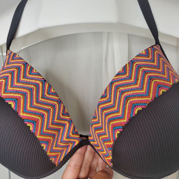 Shade & Shore Black with Colorful Embroidery Cup Size Bikini Top NWT, 32DDD - Picture 2 of 7